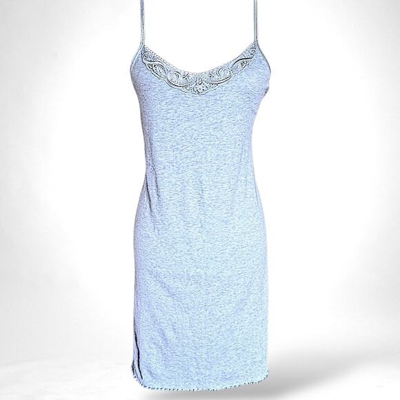 90s Cherokee Baby Blue Lace Slip Dress – Cotton Blend, Lettuce Hem – Size L - Picture 1 of 11